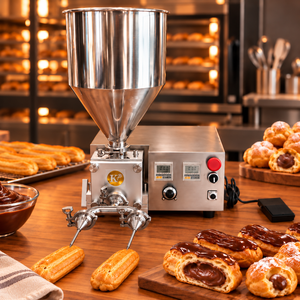 Attrezzatura per Iniezione di <span class=keywords><strong>Pasticceria</strong></span>, Macchine Riempitrici a Doppio Ugello per Ripieno di Crema al Cioccolato per Eclair - Product Image 1