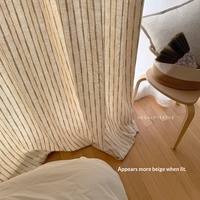 Tirai Linen Alami Gaya Jepang Ramah Lingkungan, Dapat Disesuaikan, Dilengkapi Tirai Musim Dingin, Motif Garis Campuran Warna Natural Bergaya Log untuk Ruang Tamu