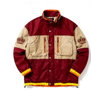 Chaqueta Cortavientos Multibolsillos con Logotipo Personalizado para Hombre, Estilo Techwear para Exteriores |   Chaqueta de Trabajo Larga de Alta Visibilidad con Bloques de Color Retro - Product Image 3