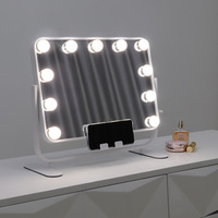 Miroir de Maquillage de Bureau LED Lumineux Personnalisé avec Support Téléphone et Lumières LED Dimmables 3 Couleurs