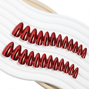 24 unid/set medio almendra espejo metálico <span class=keywords><strong>uñas</strong></span> postizas Y2K prensa acrílico Ongles <span class=keywords><strong>Rojo</strong></span> Negro púrpura azul puntas doradas para dedo - Product Image 2