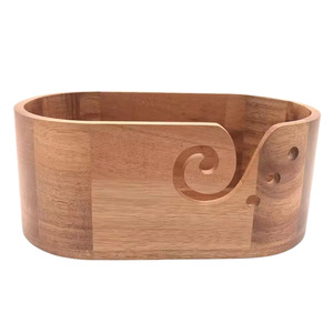 Cuenco de madera ovalado de madera maciza con orificios para tejer, almacenamiento de ganchillo y organización de escritorio - Product Image 4