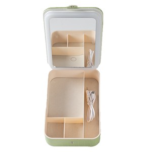Cosmetic Storage <b>Box</b> With Mirror Led Light 14.5x21x5.5 Cm Leather Portable <b>Makeup</b> Organizer Beige Green Pink - Product Image 5