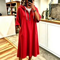 Robe pull à manches à capuche pour femmes, couleur unie, ample, confortable, robe tricotée décontractée, automne et hiver