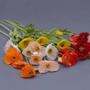 QSLHC806, venta al por mayor, amapola de seda, 4 cabezas, flores artificiales de tallo largo