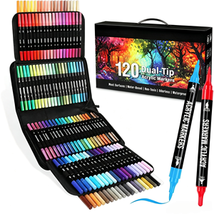 Marqueurs de peinture acrylique 120 couleurs, double pointe fine et pinceau, contenant 24 couleurs métalliques pour pierre, bois, <span class=keywords><strong>calligraphie</strong></span> - Product Image 1