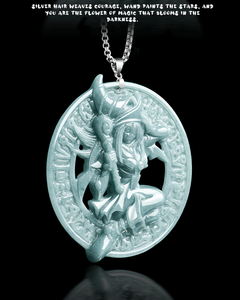 จี้หยกเจไดต์ธรรมชาติรูปทรงฟักทองสีเงิน ฟีชุย น้ำเงิน น้ำดำ สำหรับผู้เชี่ยวชาญเวทมนตร์ สาวน้อย น้ำแข็ง อนิเมะ - Product Image 3