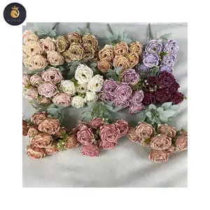 Flores artificiales para decoración del hogar, rosas doradas recubiertas de 9 cabezas, flores artificiales de plástico