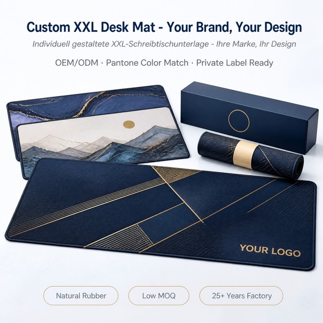 Tigerwings Custom Rubber+Silk Fabric Gaming Desk Pad with Sublimation Blanks White Edge Stitching Overlock Design