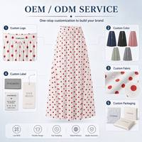 Falda Midi Plisada con Cintura Elástica, Diseño de Lunares Rojos y Blancos, Tejido de Chifón Transpirable, Informal para Mujer