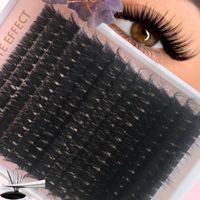 Kit de Cils en Grappes Volume DIY, Extensions de Cils Courbure D, Fabriquées à la Machine, Imperméables, Synthétiques Noires avec Tige en Coton