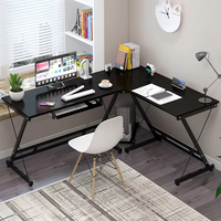 Bureau d'ordinateur de coin noir en bois en forme de L avec plateau à clavier cadre en métal pliable grande table d'ordinateur de bureau pour le bureau à domicile