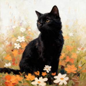 Tableau mural moderne sur toile avec chat - Impression style peinture à l'huile de chaton floral mignon, <span class=keywords><strong>portrait</strong></span> d'animal imprimé numériquement pour la décoration du salon - Product Image 3
