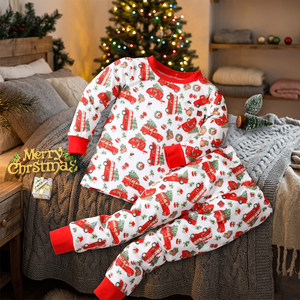 Custom Kids Clothing ODM/OEM Christmas <b>Car</b> Baby Girls Sleepwear Set 100% Cotton Winter Wear OEKO-TEX Certified Flame Retardant - Product Image 3
