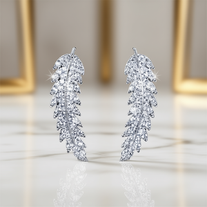 Boucles d'oreilles pendantes en or rose E125 avec plumes et cristaux de strass, bijoux de luxe pour femmes, à porter au quotidien - Product Image 2