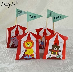 50 pcs/pack Vie Créative 50 pièces Animal de <span class=keywords><strong>Cirque</strong></span> Boîtes À Bonbons Boîte Cadeau avec Drapeau pour la Fête De Mariage Voyage Événements Thématiques SD419 - Product Image 3