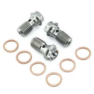 Npt 7/16-20 Titanium Stainless Steel Custom Hollow Banjo Screw Hex Head Bolt With Hole M10 M12 M14 M11x1.25 With Sealing Washer
