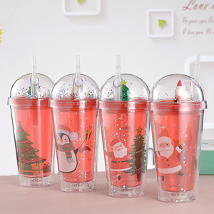 Double Walled Plastic <b>Straw</b> <b>Cup</b> Red Christmas Cartoon Design Party Drinkware With <b>Lid</b> <b>And</b> <b>Straw</b> Portable Water Bottle - Product Image 1