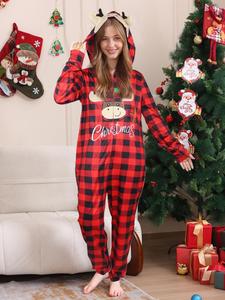 Combinaison thermique à carreaux rouge et noir pour Noël, avec logo sur le devant, pyjamas assortis pour la famille - Product Image 2