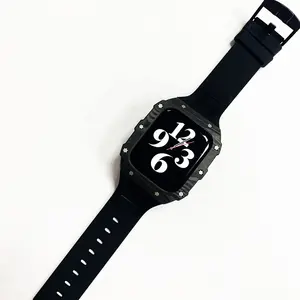 In stock of Richard styles Black Carbon Fiber case available for I-WATCH series of 6 /7 40mm 41mm 44mm 45mm with silicone strap
