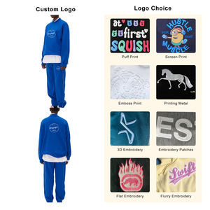 Haute qualité Vintage bleu couleur unie 500 GSM pull à capuche décolleté croisé nouvelle étiquette tissée personnalisée à la mode impression bouffée à capuche - Product Image 3