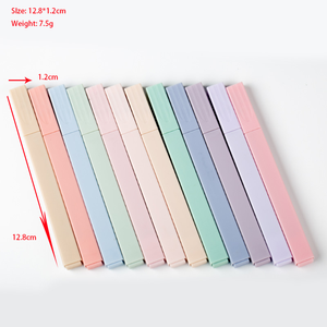 Venta al por mayor personalizado multicolor macarrón resaltador pluma 12 colores Pastel Punta de pincel oblicua Punta de pincel plana conjunto con logotipo personalizado - Product Image 6