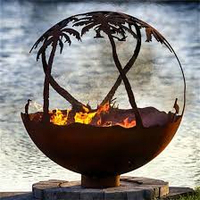 Brasero sphérique d'extérieur autoportant en acier Corten thermolaqué, certifié CE, chauffé au bois, fait main, pour jardin et terrasse