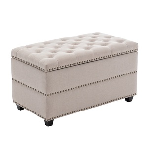 Long Grey Fabric Ottoman <strong>Stool</strong> <strong>with</strong> <strong>Storage</strong> - Product Image 1