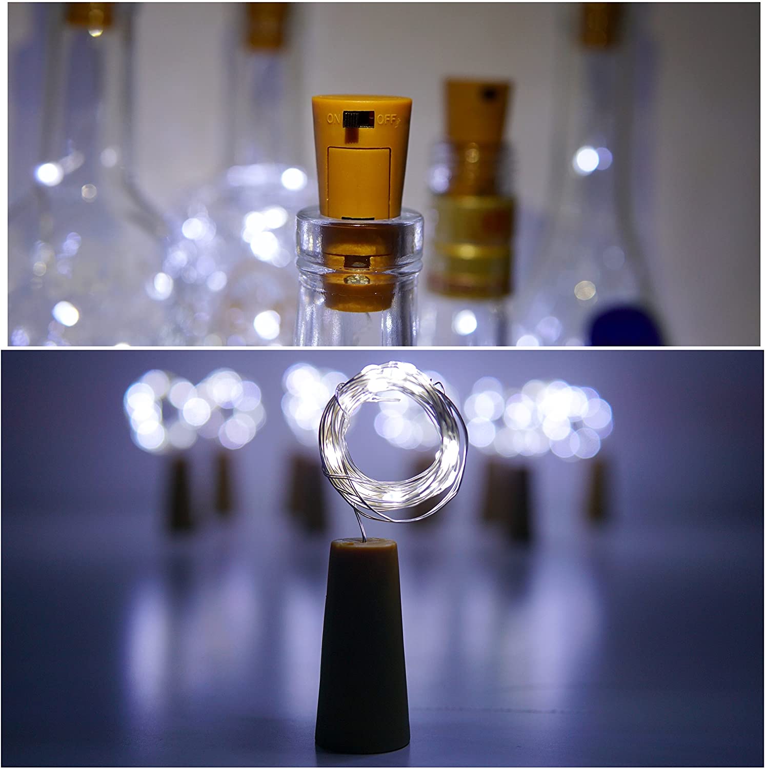 15 LED 1.5M Sensor Wine Bottle Night Lights Waterproof Copper Cork Shaped Lights for Wedding/Christmas/Outdoor