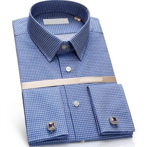 Camisas OEM/ODM para hombre Camisas de vestir <span class=keywords><strong>a</strong></span> <span class=keywords><strong>cuadros</strong></span> <span class=keywords><strong>azules</strong></span> Camisas de manga larga con puños franceses para hombre - Product Image 6