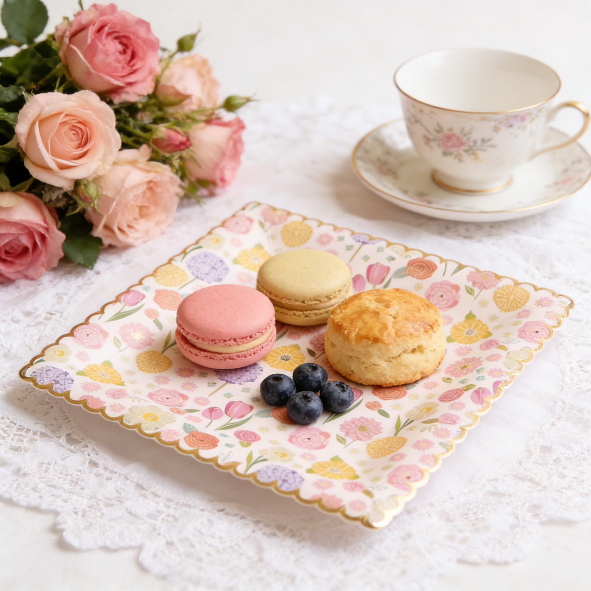 Floral Design Square Paper Plate Biodegradable and Food Grade Elegant Bowls and Plates Series for Food and Salad Use
