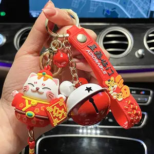 Hot PVC Metall Schlüssel bund Lucky Cat Schlüssel bund Anhänger Katze Puppe Schlüssel ring für Liebhaber Taschen Gepäck Auto Anhänger