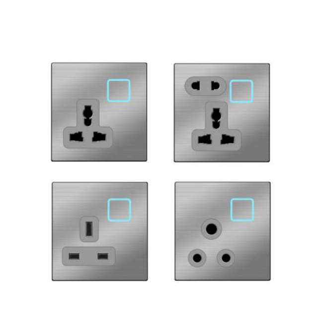 Abuk Brushed Stainless Steel Metal Plate 1 Gang Light Power Wall Switches MF Universal 13A 15A Electrical Wall Outlet Socket