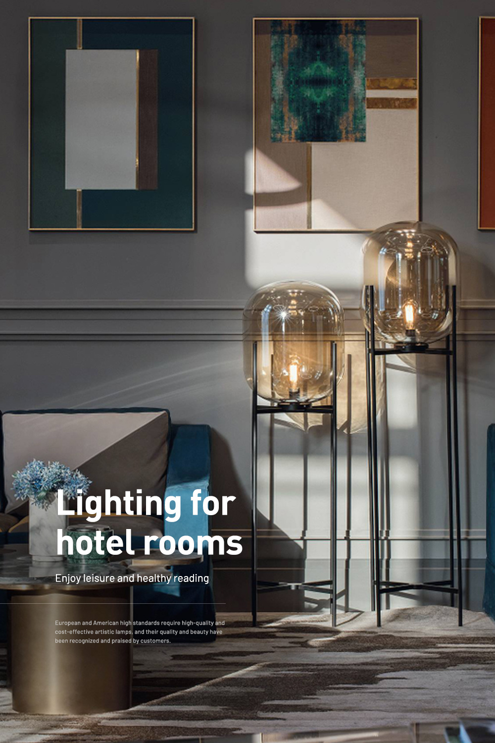 Nordic Standing Lamps Living Room Bedroom Glass Design Smoky Gray Light Blue Transparent led Floor Lamps