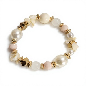 Bohemian Beaded Bracelet With Imitation Pearl And Gold Plated Accents Women's Fashion Jewelry Gift - Product Image 1