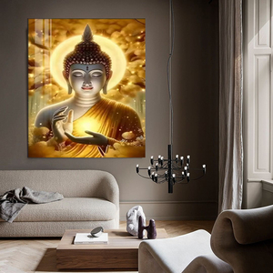 Estatua de <span class=keywords><strong>Buda</strong></span> Dorada, Pintura en Porcelana de Cristal, Obra de Arte Decorativa de Lujo, Adecuada para Sala de Estar - Product Image 5