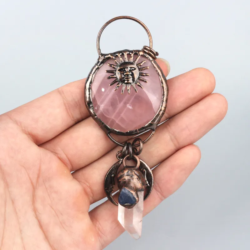 New designed bronze rose quartz sunlit crystal vintage pendant vintage jewelry