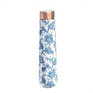 Blue Floral Design High Insulated Copper <b>Water</b> <b>Bottle</b> With Airtight Lid BPA Free For Office Drinking Use Customize <b>Metal</b> <b>Bottle</b> - Product Image 1