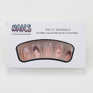 Uñas postizas con diseño de lunares en contraste rojo y blanco para otoño, puntas de uñas postizas con flores en 3D para manicura de moda, bricolaje y festivales. - Product Image 5