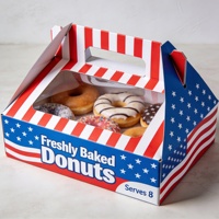 Boîtes à donuts pliées personnalisées AT PACK, imprimées, pour desserts à emporter, avec logo et fenêtre