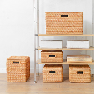 Factory OEM new design rectangular large capacity laundry hamper woven rattan storage basket with lid