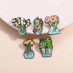 Venta al por mayor de dibujos animados flor en maceta broche insignia planta verde tulipanes mañana glorias <span class=keywords><strong>trompeta</strong></span> Metal flor esmalte suave solapa Pin - Product Image 6