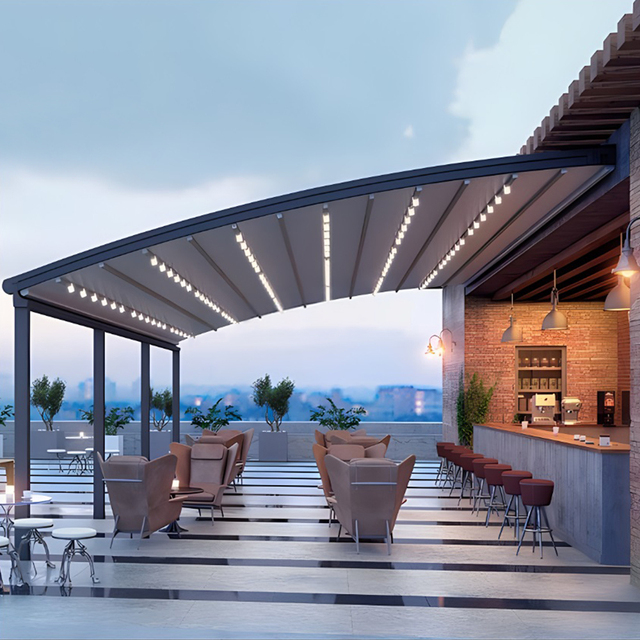 Waterproof LED Light-Accented Motorized Aluminum Retractable Roof Cover Powder Coated Folding Pergola