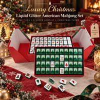 En stock : Ensemble de Mahjong américain de Noël avec 160 tuiles à paillettes liquides pour cadeau de fêtes et soirée, Vert
