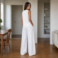 Ensemble deux pièces en lin personnalisé pour femme, gilet blanc sans manches et pantalon large, été, vente en gros, OEM, marque privée, grandes tailles