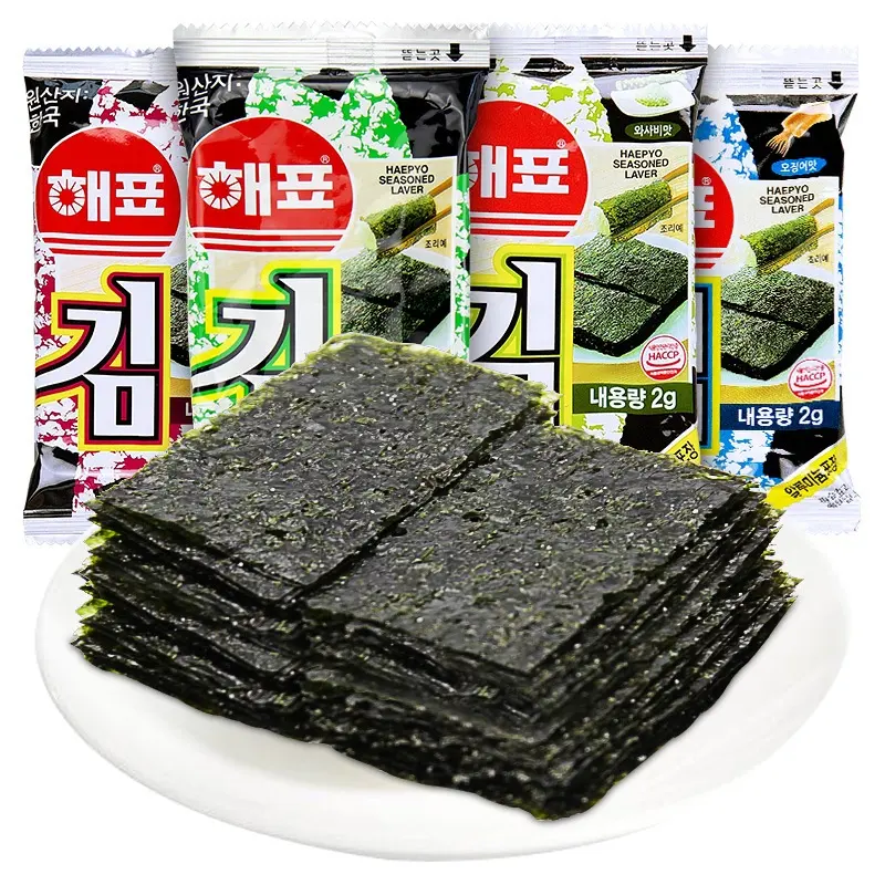 Ready-to-Eat Korean Exotic Snacks 16g Squid/Tomato/Mustard Flavor Nori Seaweed Seasoned and Packaged in Box for Leisure
