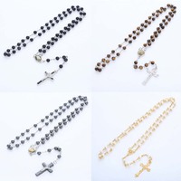 Collier de chapelet catholique en cristal charmant, nouveau, en gros, pour mariage, femmes, long pendentif en forme de croix, chaîne de collier, cadeau pour femme