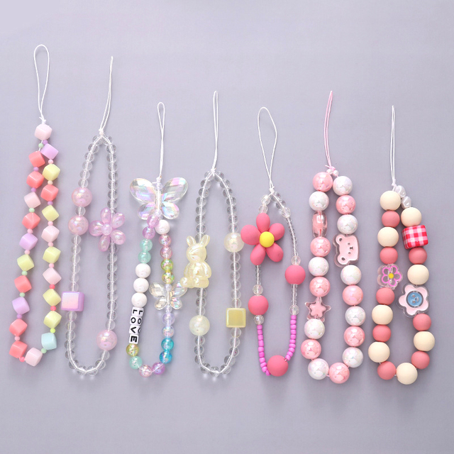 Fashionable Crystal Beaded Phone Strap With Heart Lipstick Chain Waist Chain Key Accessories Hooked Cell Phone Charms