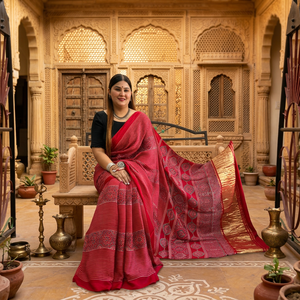Sari en Soie Modal Imprimé à la Main Ajrakh Ethnique NAVRANG Premium, Tissu Traditionnel pour Femme, Séchage Rapide, Printemps - Product Image 3
