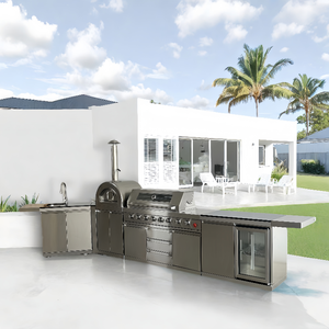 Parrilla <span class=keywords><strong>de</strong></span> barbacoa <span class=keywords><strong>de</strong></span> Gas para exteriores <span class=keywords><strong>de</strong></span> diseño moderno con horno <span class=keywords><strong>de</strong></span> Pizza, quemador lateral, nevera para diversión familiar, cocina <span class=keywords><strong>de</strong></span> <span class=keywords><strong>esquina</strong></span> al aire libre - Product Image 1